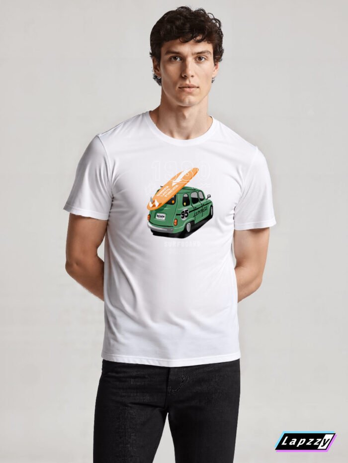 Beetle With Surfboard Unisex White Tee
