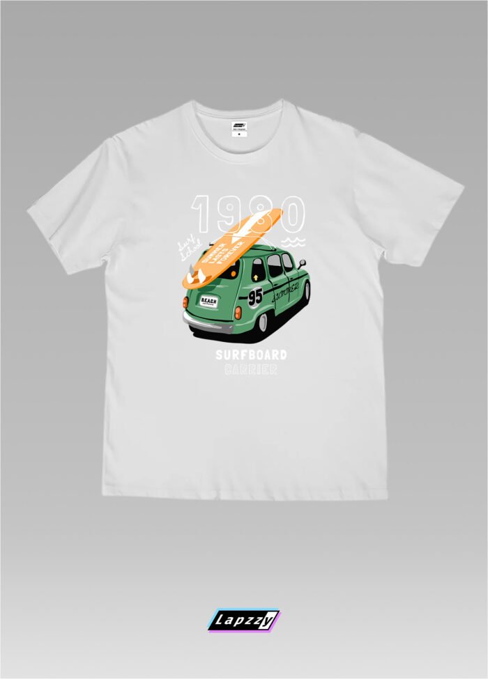 Beetle With Surfboard Unisex White Tee