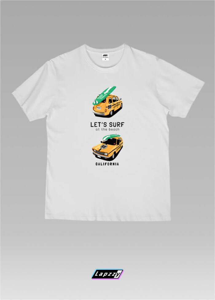 Car With Surfboard Unisex White Tee