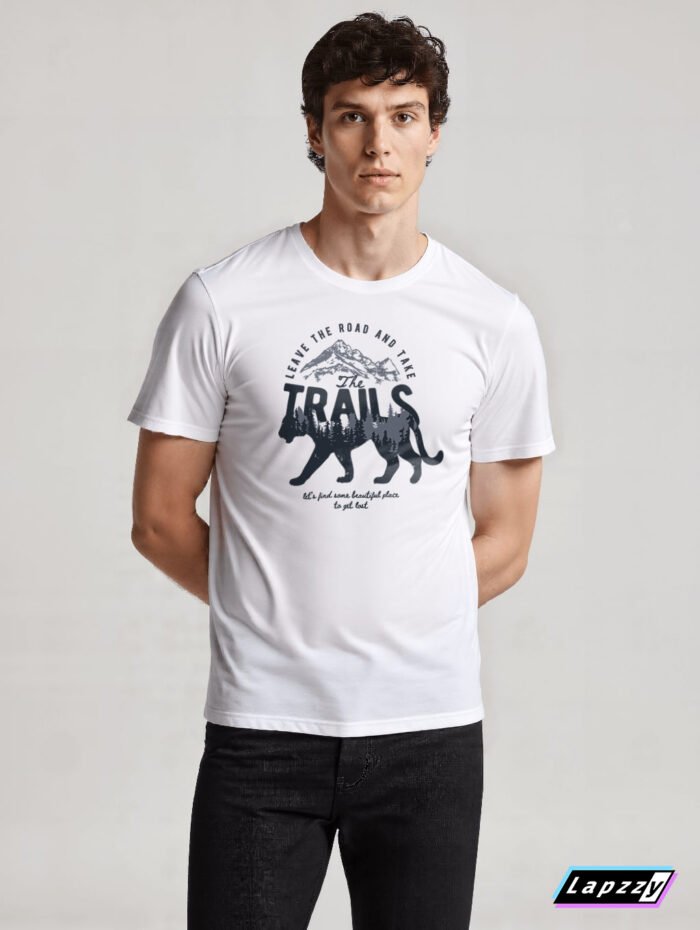 Classic Mountain With Tiger Unisex White Tee