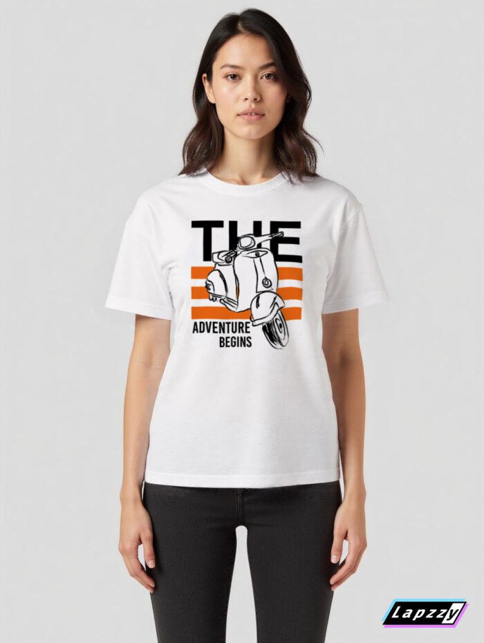 The-Adventure-Begins_w_f The Adventure Begins Unisex White Tee